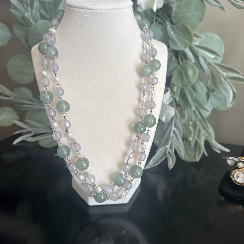 ✨ Vintage Double-Strand Beaded Necklace – Acrylic & Faux Pearl ✨